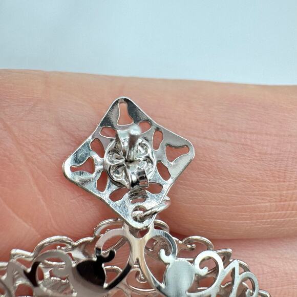 Vintage Puffy Filigree Openwork Earrings Silver Tone  Round Drop Dimensional 3D - Picture 9 of 13